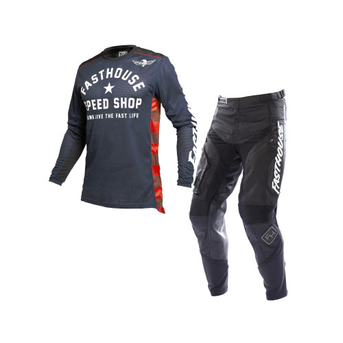 FASTHOUSE - AIRCOOLED JERSEY NAVY BLACK / OFFROAD PANTS BLACK WHITE